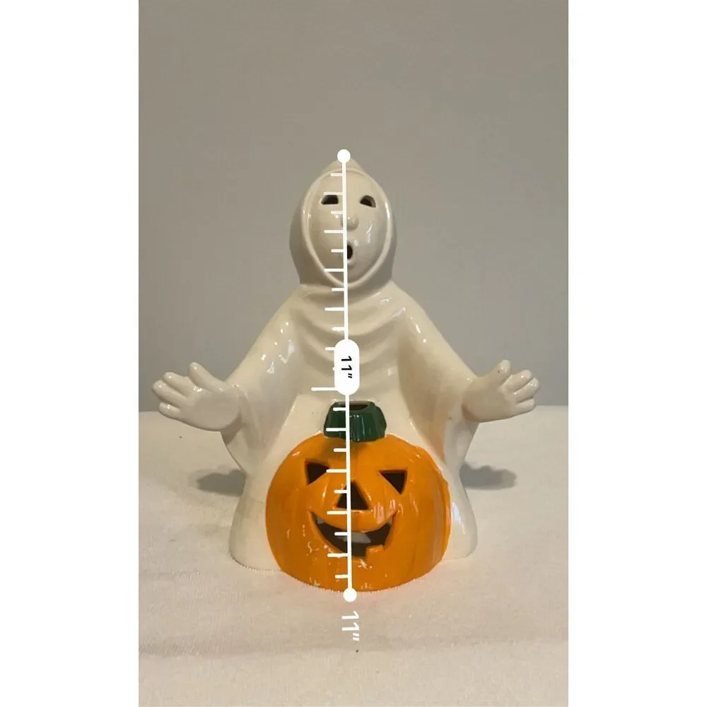 VTG Ghost Halloween PORCELINE Spooky Tealight Candleholder